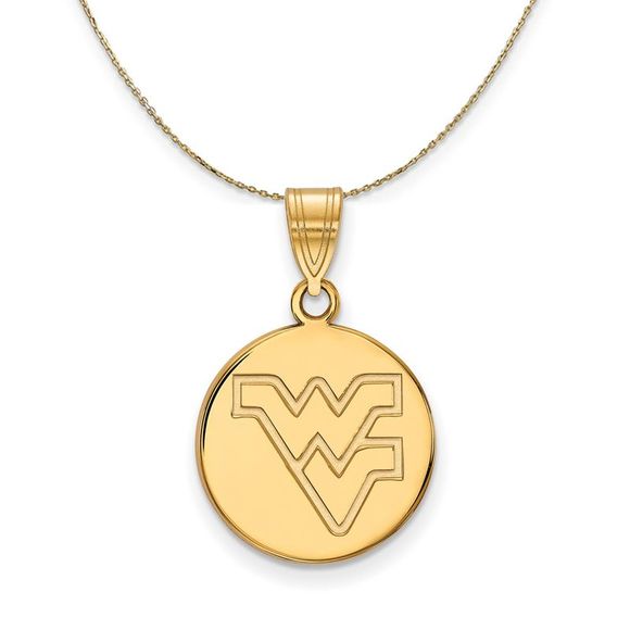 14k Yellow Gold West Virginia U. Md \'WV\' Disc Necklace - 30 Inch